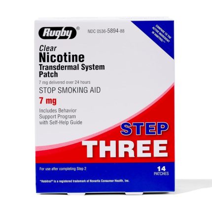 Rugby Clear Nicotine Patches - Transdermal System Patch - Smoking or Vaping Quitting Aid - Step 3-7mg - 14 Count (1 Pack)