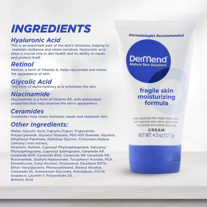 Dermend Specialized Fragile Skin Moisturizing Cream: Formula to Restore & Rejuvenate - Daily Anti Wrinkle Cream for Firming & Strengthening Thin, Aging Skin - 4.5 Oz Tube - Image 4