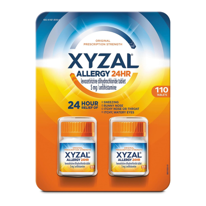 Xyzal Allergy Pills, 24-Hour Allergy Relief, Original Prescription Strength,55 Count (Pack of 2) - Image 1