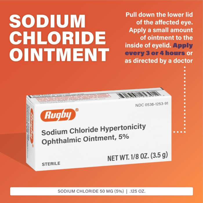 Rugby Sodium Chloride Hypertonicity Ophthalmic Ointment 5% - 50 mg Sodium Chloride Eye Ointment for Temporary Corneal Edema Relief - Made With Lanolin and Mineral Oil - Alcohol-Free - 0.125 Oz(3 Pack) - Image 4